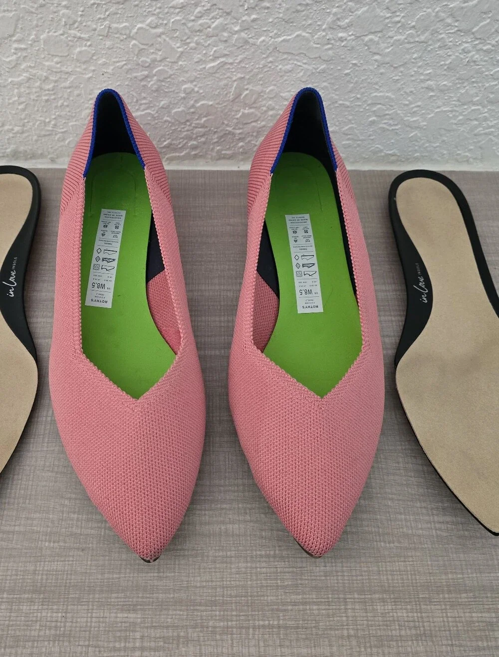 Rothy’s Pink Pointed Toe Low Block Heels Tortoise Sole Size 8.5